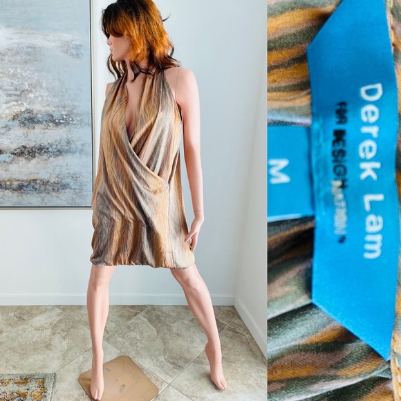 DEREK LAM For Design Nation WOODGRAIN Print Satin BUBBLE Mini DRESS Medium - Picture 16 of 16